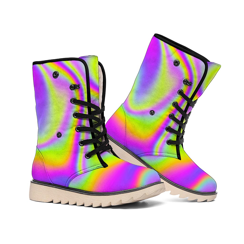 Abstract Holographic Trippy Print Winter Boots