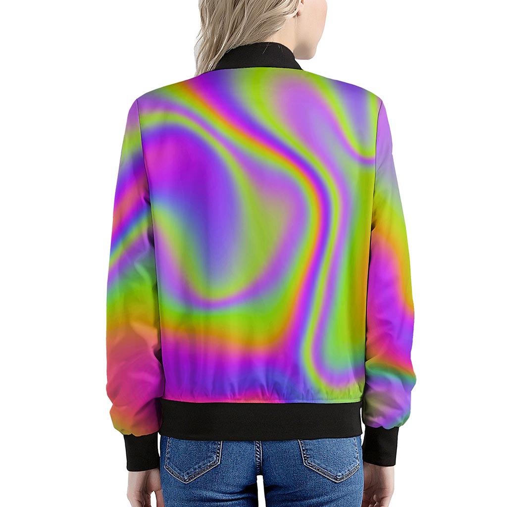Abstract Holographic Trippy Print Women's Bomber Jacket