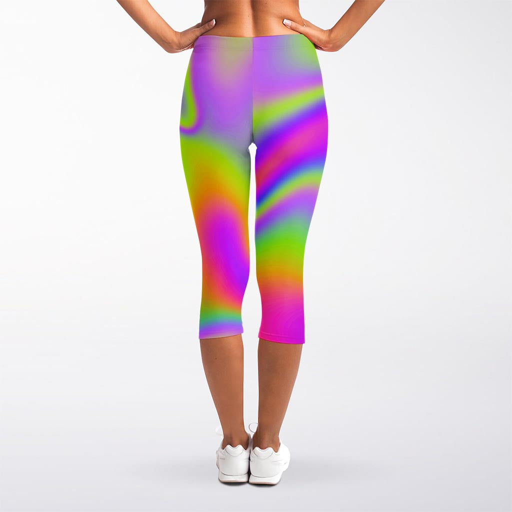 Abstract Holographic Trippy Print Women's Capri Leggings