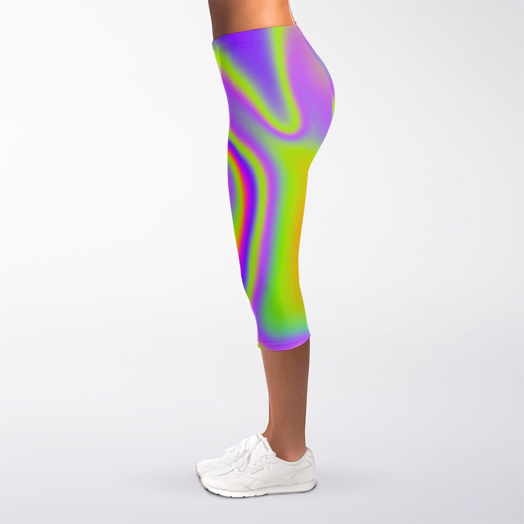 Abstract Holographic Trippy Print Women's Capri Leggings