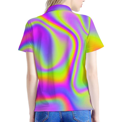Abstract Holographic Trippy Print Women's Polo Shirt