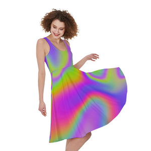 Abstract Holographic Trippy Print Women's Sleeveless Dress