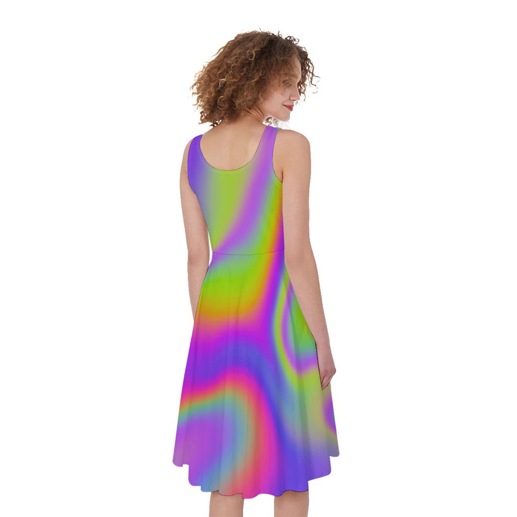 Abstract Holographic Trippy Print Women's Sleeveless Dress