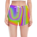 Abstract Holographic Trippy Print Women's Split Running Shorts