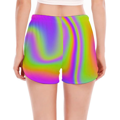 Abstract Holographic Trippy Print Women's Split Running Shorts