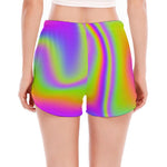 Abstract Holographic Trippy Print Women's Split Running Shorts