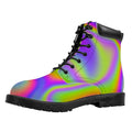 Abstract Holographic Trippy Print Padded Collar Lace Up Boots