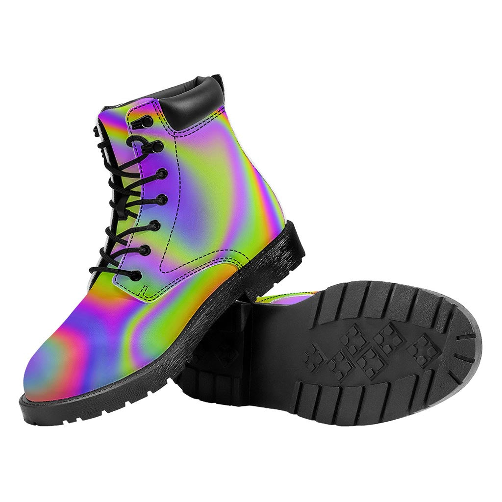 Abstract Holographic Trippy Print Work Boots