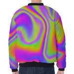 Abstract Holographic Trippy Print Zip Sleeve Bomber Jacket