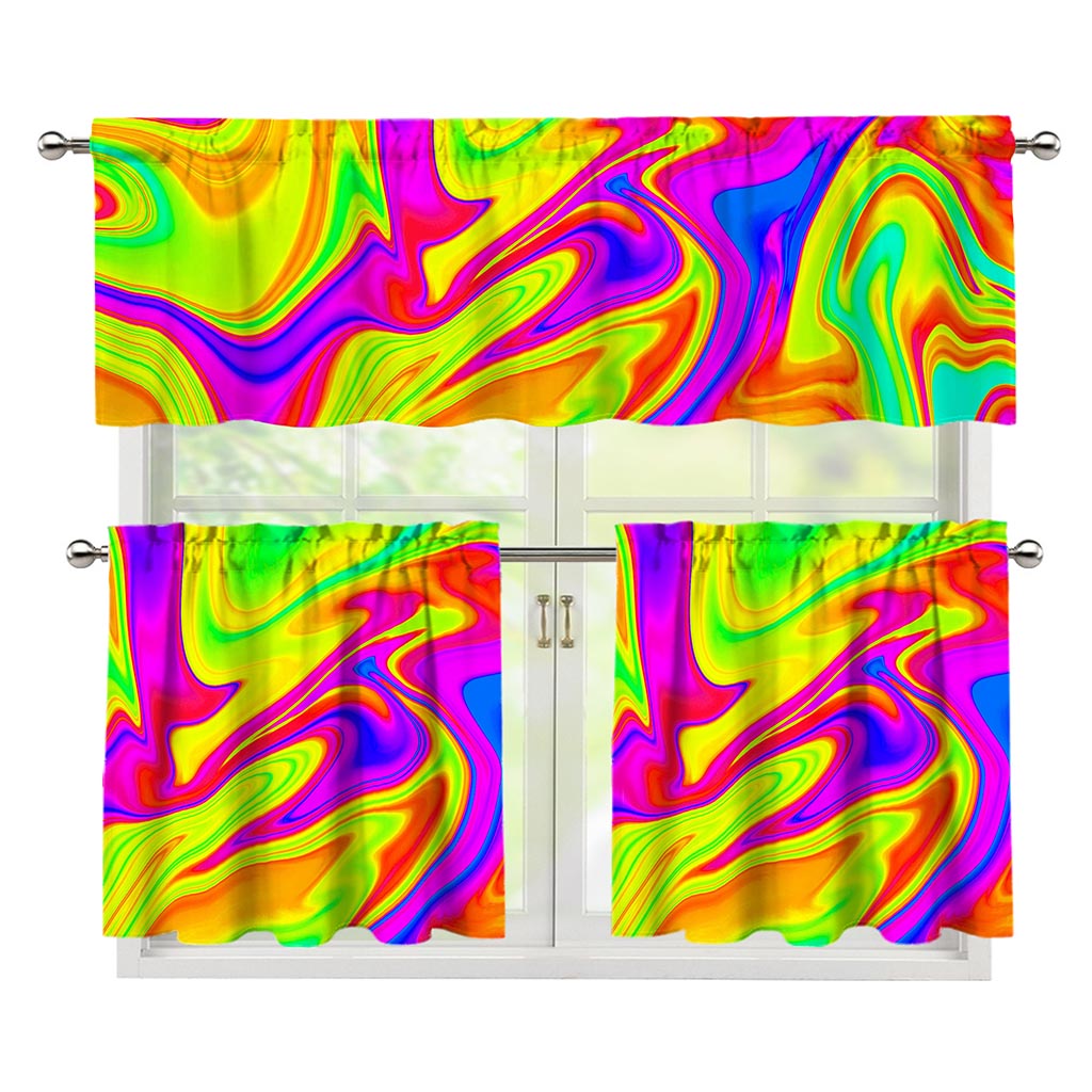 Abstract Liquid Trippy Print 3 Piece Kitchen Curtains