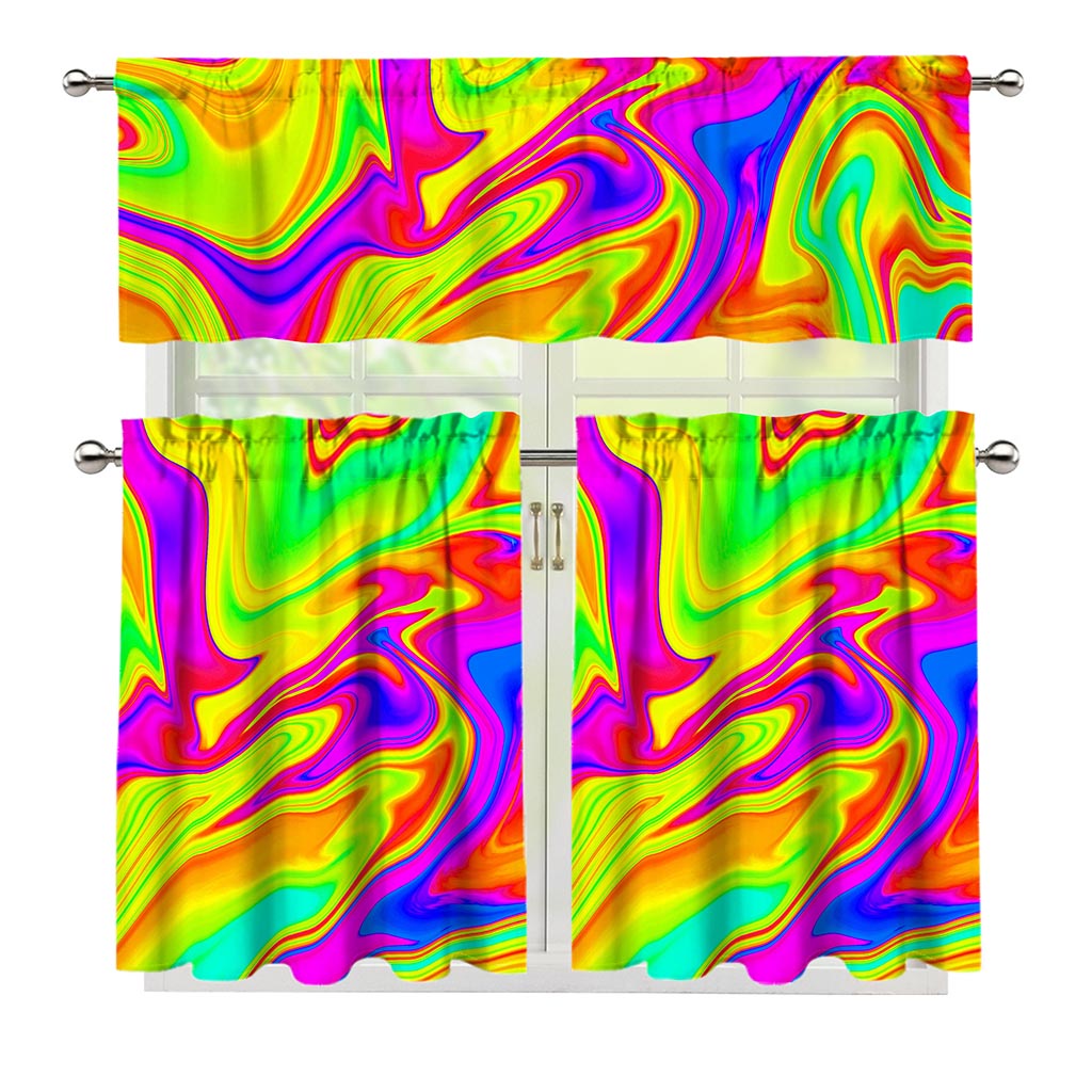 Abstract Liquid Trippy Print 3 Piece Kitchen Curtains
