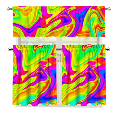 Abstract Liquid Trippy Print 3 Piece Kitchen Curtains
