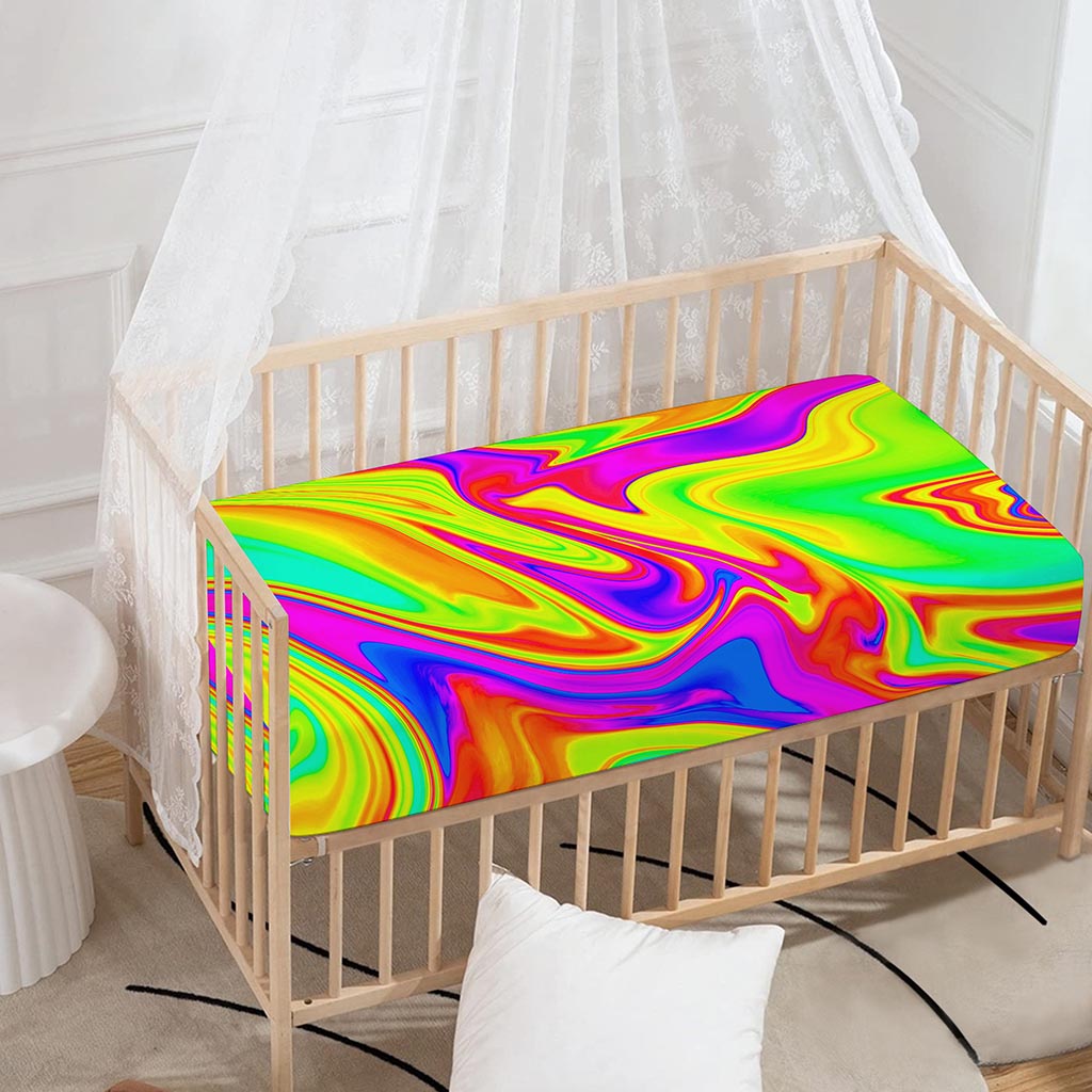 Abstract Liquid Trippy Print Baby Crib Sheet