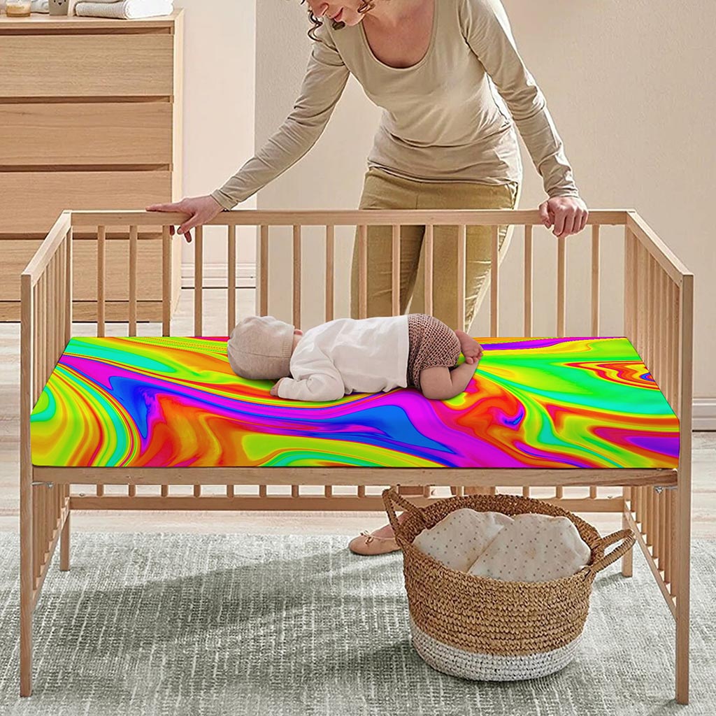 Abstract Liquid Trippy Print Baby Crib Sheet