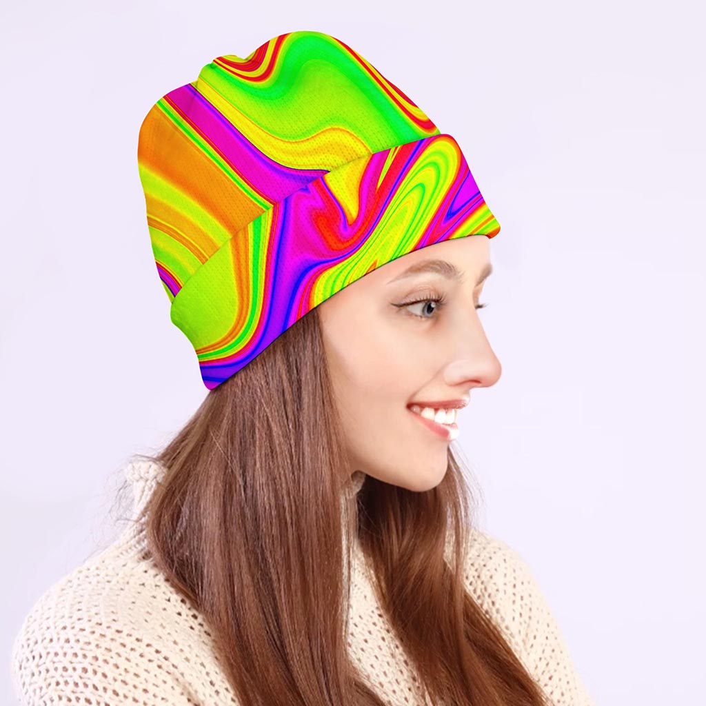 Abstract Liquid Trippy Print Beanie
