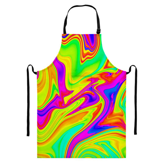 Abstract Liquid Trippy Print Bib Apron With Pocket