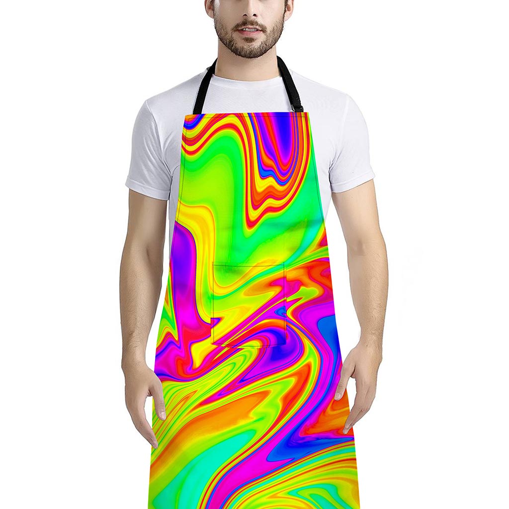 Abstract Liquid Trippy Print Bib Apron With Pocket