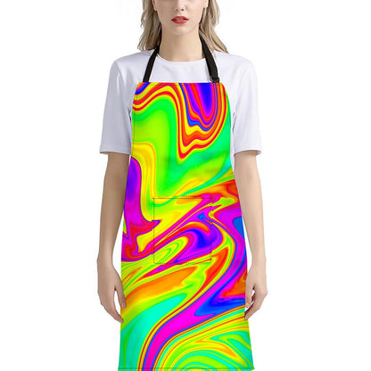 Abstract Liquid Trippy Print Bib Apron With Pocket