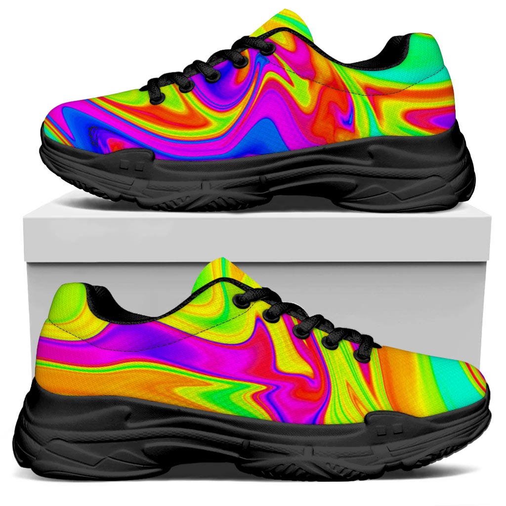 Abstract Liquid Trippy Print Black Chunky Shoes