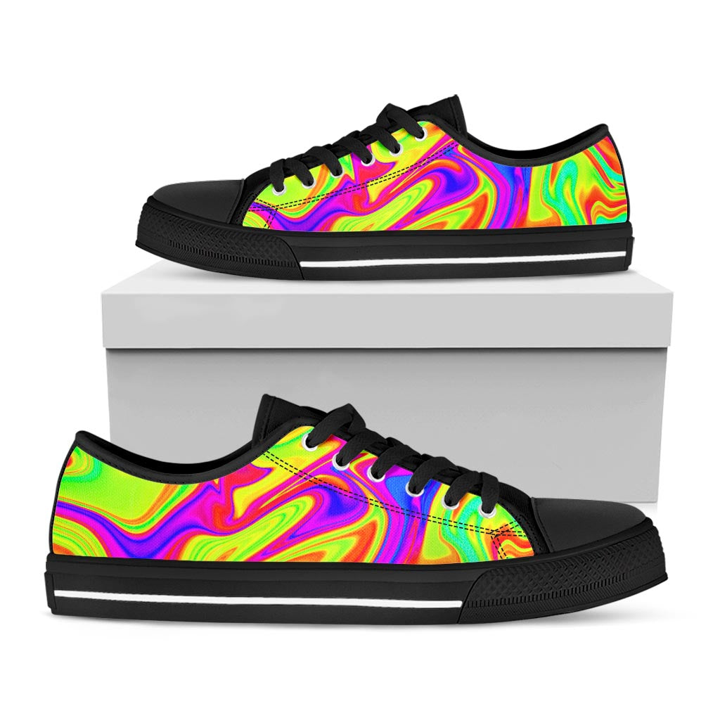 Abstract Liquid Trippy Print Black Low Top Sneakers