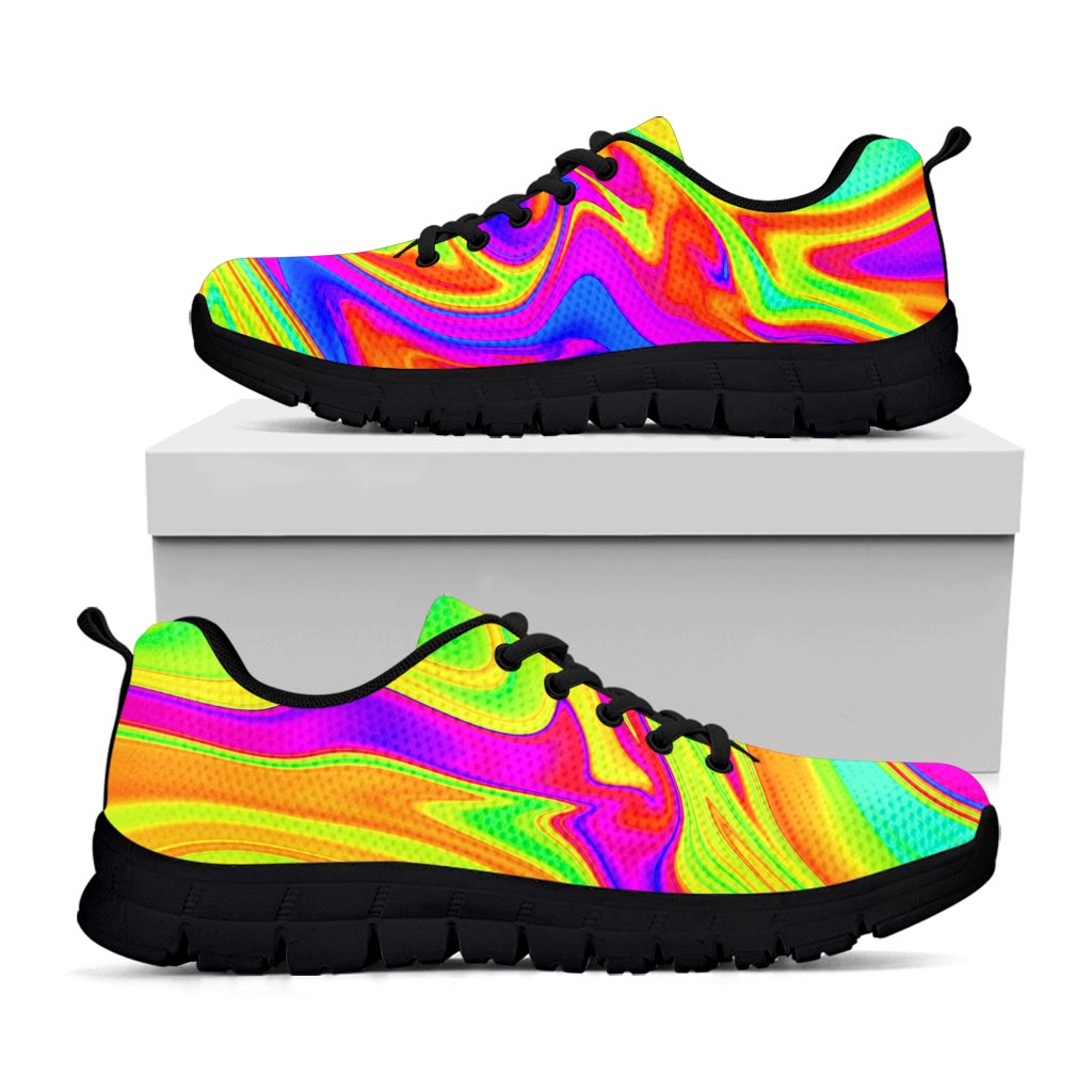 Abstract Liquid Trippy Print Black Running Shoes