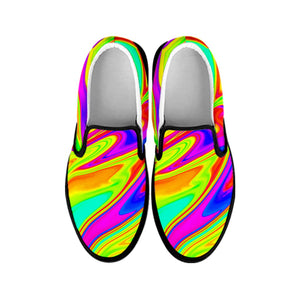 Abstract Liquid Trippy Print Black Slip On Sneakers