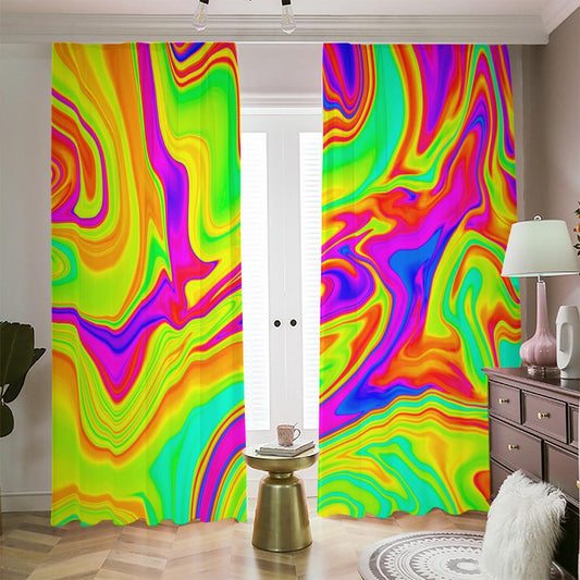 Abstract Liquid Trippy Print Blackout Pencil Pleat Curtains