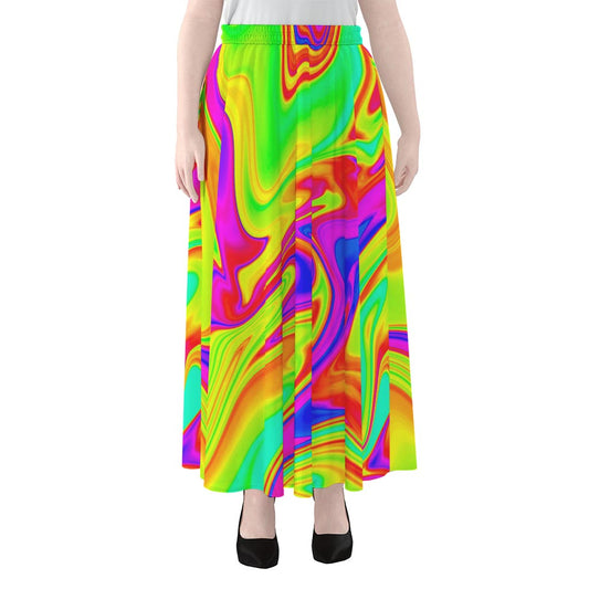 Abstract Liquid Trippy Print Chiffon Maxi Skirt