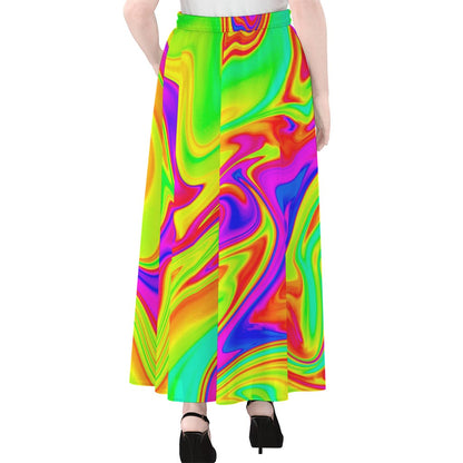 Abstract Liquid Trippy Print Chiffon Maxi Skirt