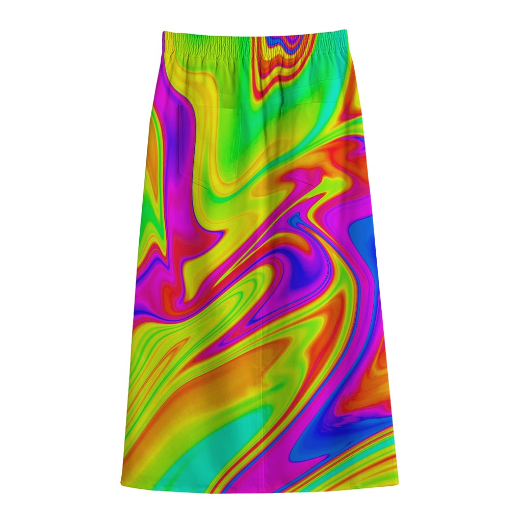 Abstract Liquid Trippy Print Cotton Front Slit Maxi Skirt