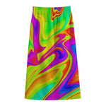 Abstract Liquid Trippy Print Cotton Front Slit Maxi Skirt