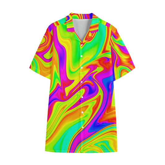 Abstract Liquid Trippy Print Cotton Hawaiian Shirt