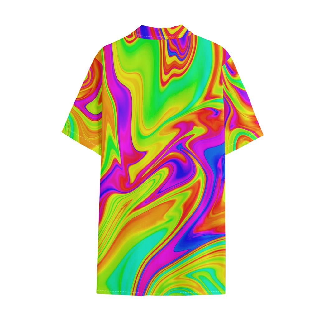 Abstract Liquid Trippy Print Cotton Hawaiian Shirt