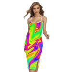 Abstract Liquid Trippy Print Cross Back Cami Dress