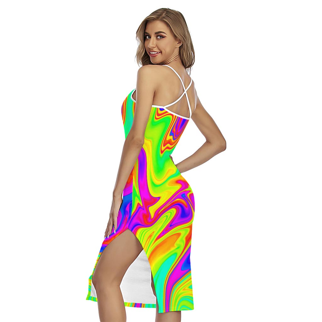 Abstract Liquid Trippy Print Cross Back Cami Dress