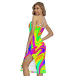 Abstract Liquid Trippy Print Cross Back Cami Dress
