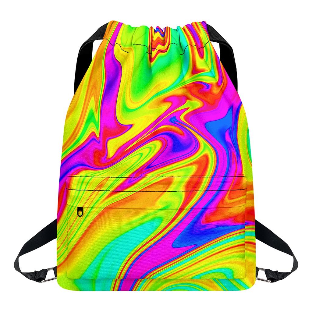 Abstract Liquid Trippy Print Drawstring Backpack