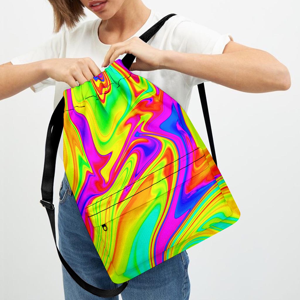 Abstract Liquid Trippy Print Drawstring Backpack