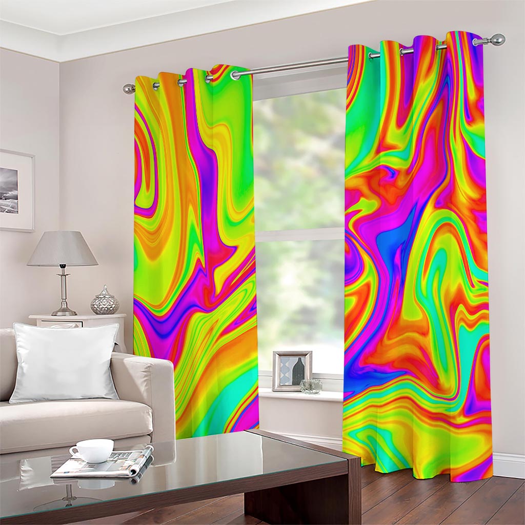 Abstract Liquid Trippy Print Extra Wide Grommet Curtains