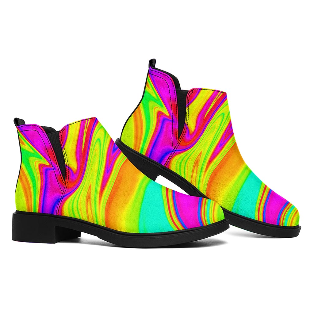 Abstract Liquid Trippy Print Flat Ankle Boots