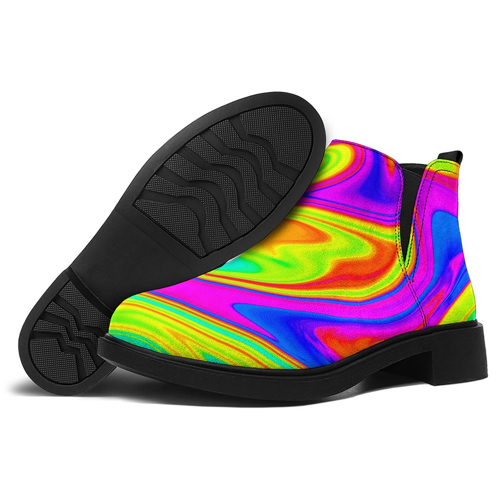 Abstract Liquid Trippy Print Flat Ankle Boots