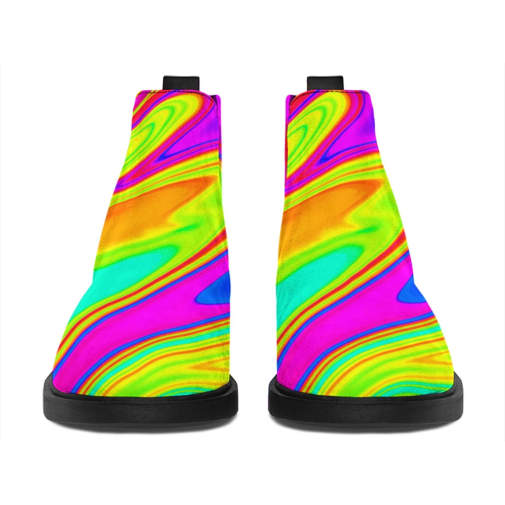 Abstract Liquid Trippy Print Flat Ankle Boots