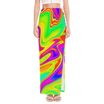Abstract Liquid Trippy Print High Slit Maxi Skirt