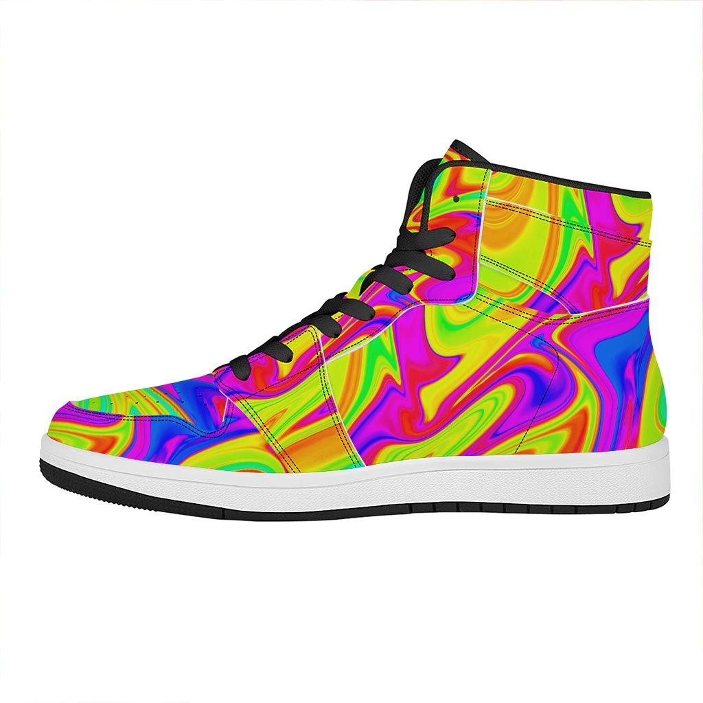 Abstract Liquid Trippy Print High Top Leather Sneakers