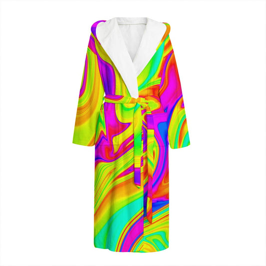 Abstract Liquid Trippy Print Hooded Bathrobe