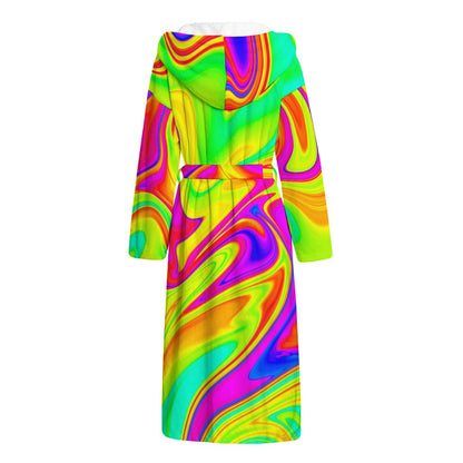 Abstract Liquid Trippy Print Hooded Bathrobe