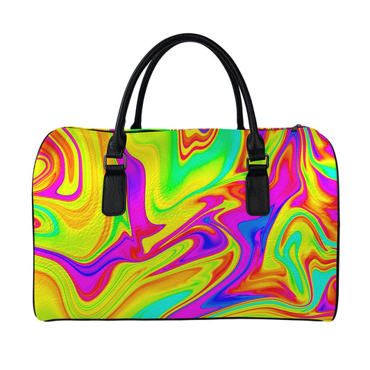 Abstract Liquid Trippy Print Leather Duffle Bag