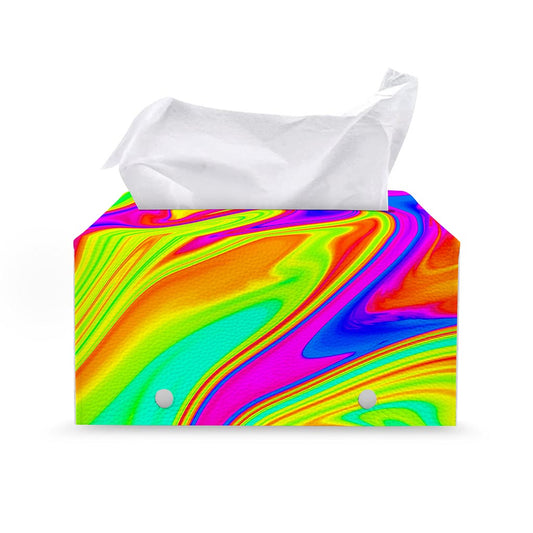 Abstract Liquid Trippy Print Leather Tissue Box Cover