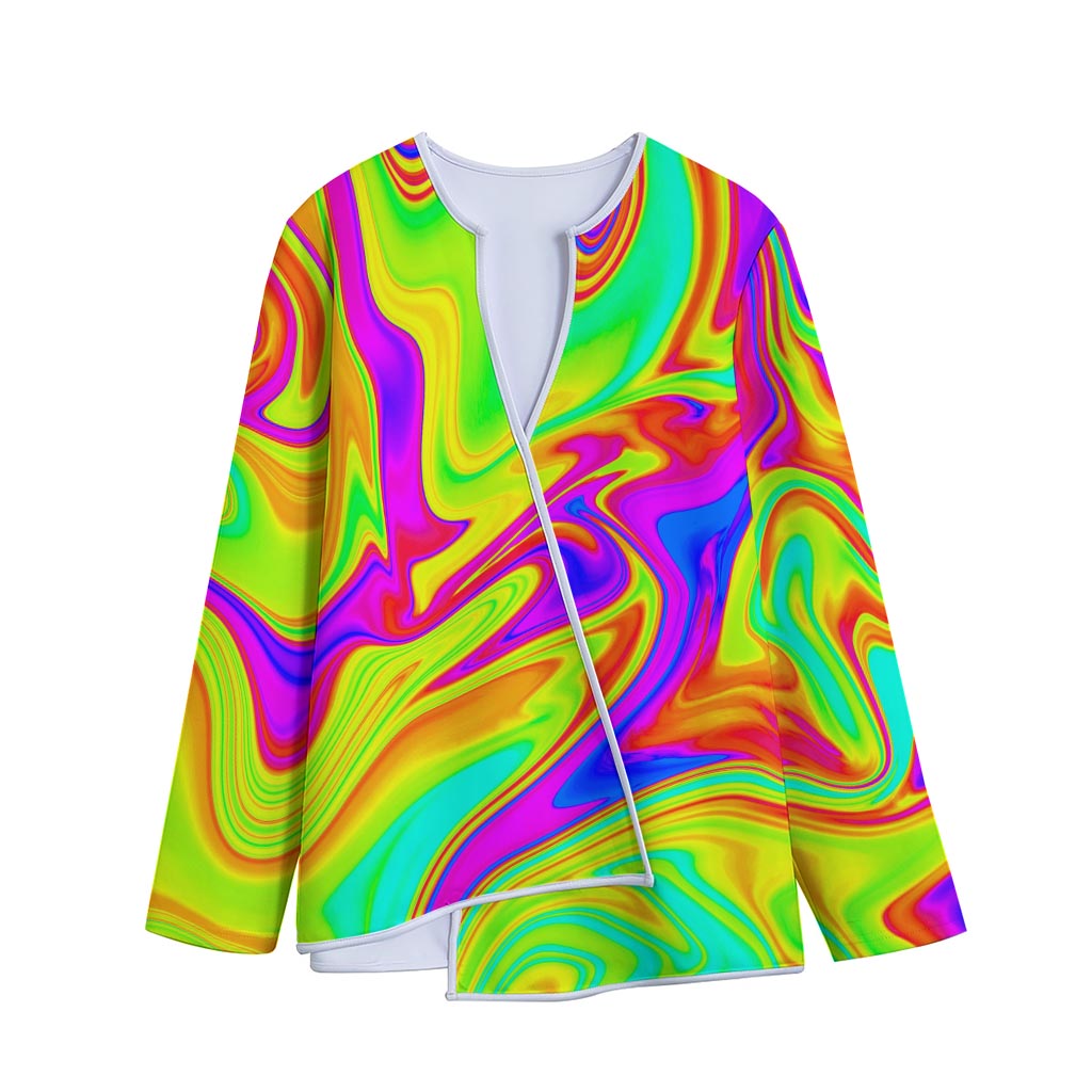 Abstract Liquid Trippy Print Long Sleeve Short Coat