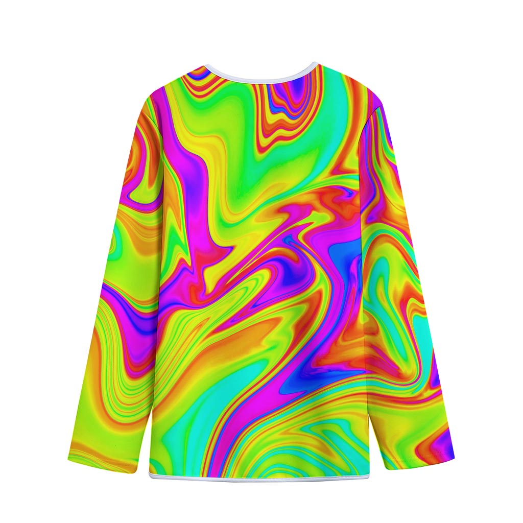 Abstract Liquid Trippy Print Long Sleeve Short Coat